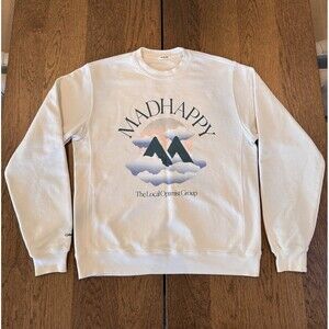 Madhappy Local Optimist Fleece Crewneck Sweatshirt Unisex Sz S White Graphic